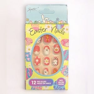 Kids Easter Pre-Glued Nails in Carrots & Flowers designs by Superstar